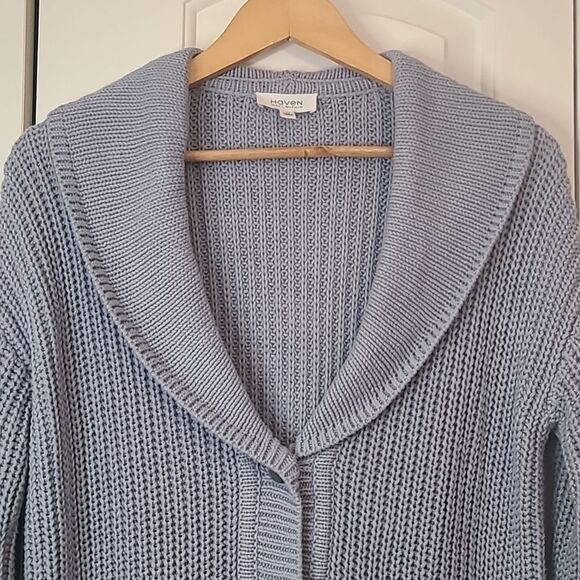 Haven Well Within Light Blue Shawl Collar Cardigan Cotton Chunky Knit Size XS - Picture 3 of 12